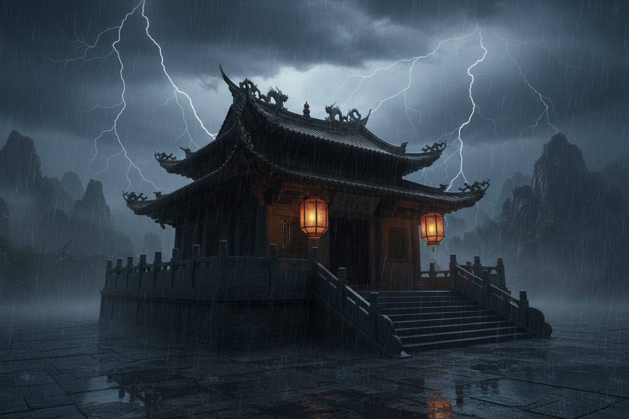 中国古代寺庙雷雨图